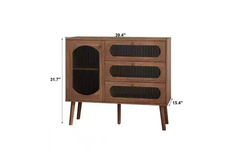 JVNOXK Meuble de rangement décoratif avec 3 tiroirs et portes, meuble de rangement en bois avec étagères, adapté aux salons, bois naturel