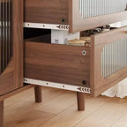 JVNOXK Meuble de rangement décoratif avec 3 tiroirs et portes, meuble de rangement en bois avec étagères, adapté aux salons, bois naturel