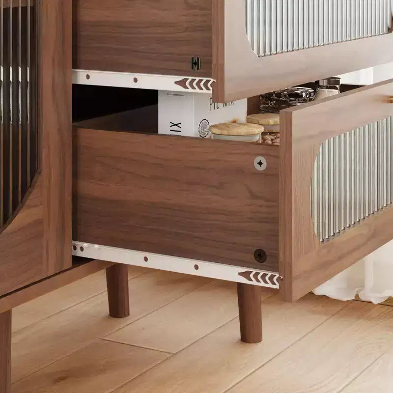 JVNOXK Meuble de rangement décoratif avec 3 tiroirs et portes, meuble de rangement en bois avec étagères, adapté aux salons, bois naturel