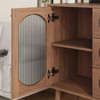 JVNOXK Meuble de rangement décoratif avec 3 tiroirs et portes, meuble de rangement en bois avec étagères, adapté aux salons, bois naturel