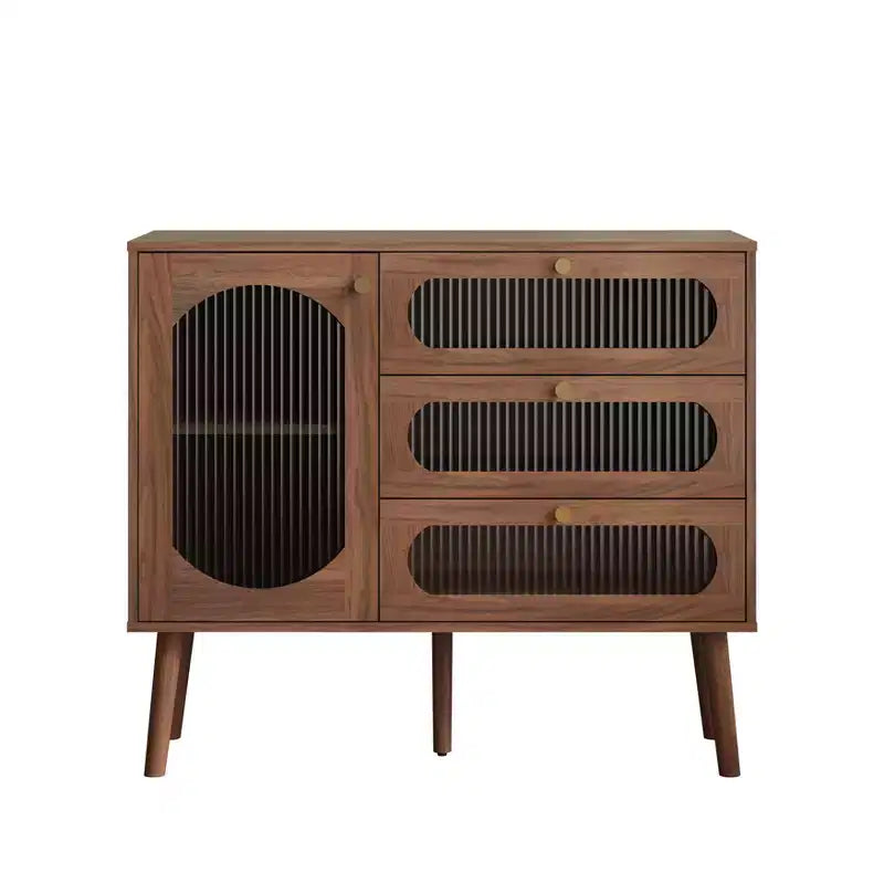 JVNOXK Meuble de rangement décoratif avec 3 tiroirs et portes, meuble de rangement en bois avec étagères, adapté aux salons, bois naturel