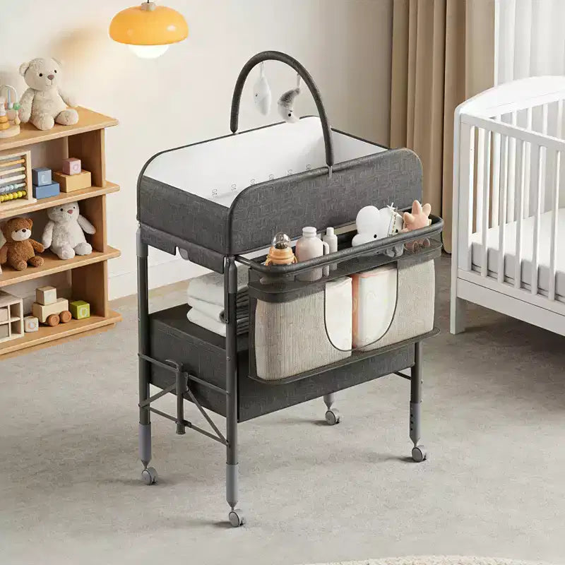Table à langer pliable portable avec matelas imperméable, station à hauteur réglable avec tiroirs de rangement, organisateur de chambre mobile pour nouveau-nés et nourrissons