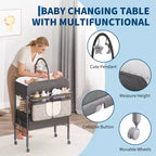 Table à langer pliable portable avec matelas imperméable, station à hauteur réglable avec tiroirs de rangement, organisateur de chambre mobile pour nouveau-nés et nourrissons
