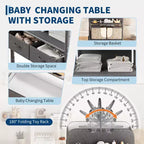 Table à langer pliable portable avec matelas imperméable, station à hauteur réglable avec tiroirs de rangement, organisateur de chambre mobile pour nouveau-nés et nourrissons