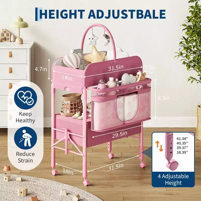 Table à langer pliable portable avec matelas imperméable, station à hauteur réglable avec tiroirs de rangement, organisateur de chambre mobile pour nouveau-nés et nourrissons