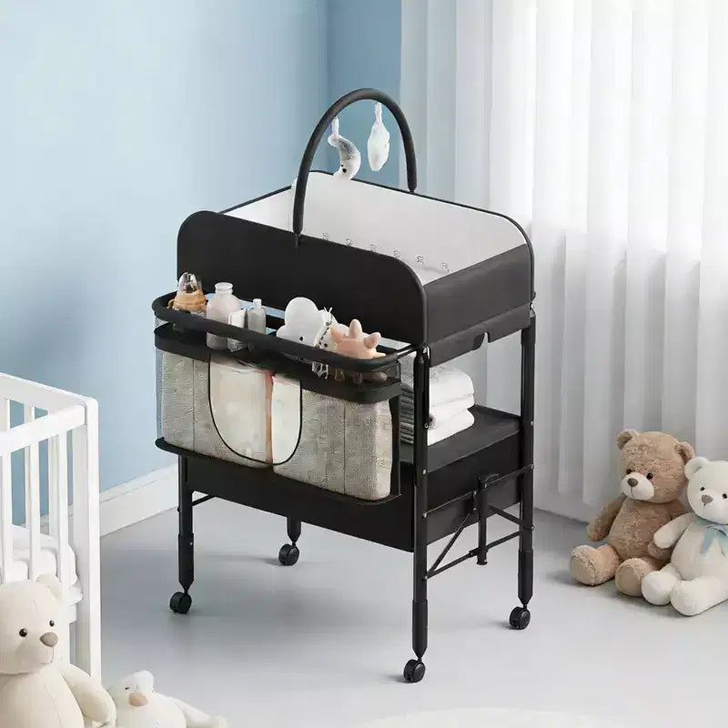 Table à langer pliable portable avec matelas imperméable, station à hauteur réglable avec tiroirs de rangement, organisateur de chambre mobile pour nouveau-nés et nourrissons
