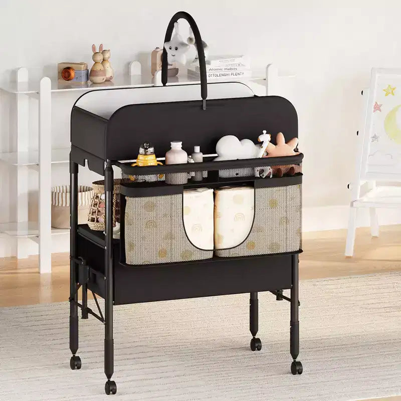 Table à langer pliable portable avec matelas imperméable, station à hauteur réglable avec tiroirs de rangement, organisateur de chambre mobile pour nouveau-nés et nourrissons