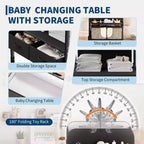 Table à langer pliable portable avec matelas imperméable, station à hauteur réglable avec tiroirs de rangement, organisateur de chambre mobile pour nouveau-nés et nourrissons
