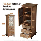Armoire de rangement décorative rustique avec portes découpées et 3 tiroirs, armoire d'appoint haute et étroite pour salon ou chambre à coucher - Panipeachy