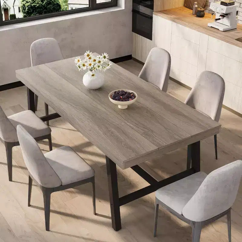 Table de salle à manger rectangulaire de 70,87 pouces pour 6 à 8 personnes, grande table à manger avec plateau en bois rustique, cadre métallique solide, style industriel moderne