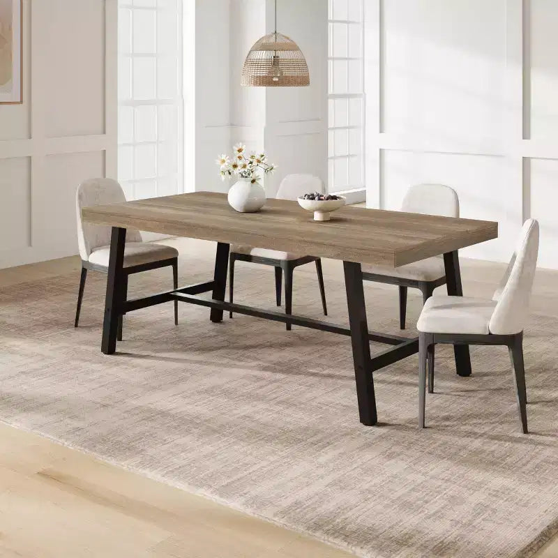 Table de salle à manger rectangulaire de 70,87 pouces pour 6 à 8 personnes, grande table à manger avec plateau en bois rustique, cadre métallique solide, style industriel moderne