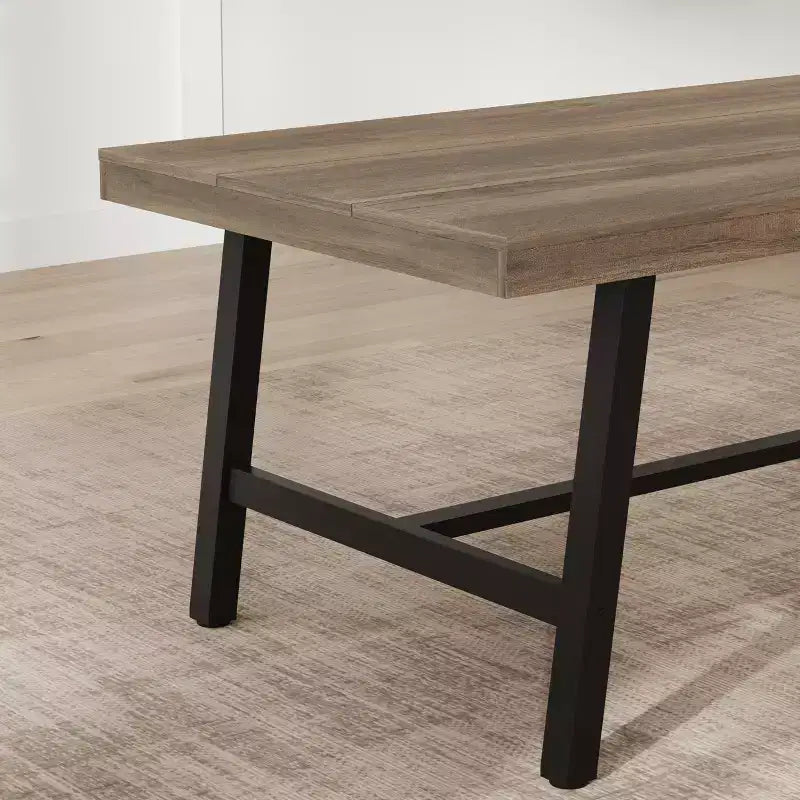 Table de salle à manger rectangulaire de 70,87 pouces pour 6 à 8 personnes, grande table à manger avec plateau en bois rustique, cadre métallique solide, style industriel moderne