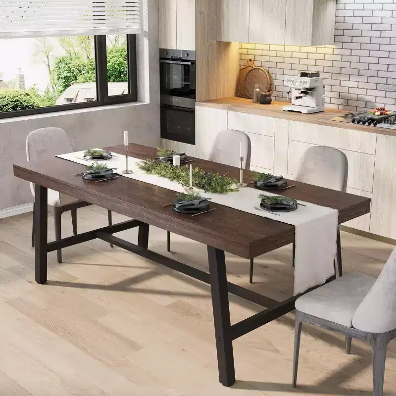 70.87 Inch Rectangle Dining Room Table for 6-8 People, Large Long Dining Table with Rustic Wooden Tabletop, Strong Metal frame Modern Industrial