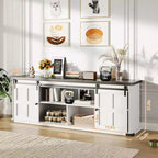 Meuble TV de ferme de 70 pouces pour téléviseurs de 80/75/70 pouces, avec armoires de rangement et porte coulissante style grange, meuble TV rustique pour salon, console multimédia