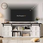Meuble TV de ferme de 70 pouces pour téléviseurs de 80/75/70 pouces, avec armoires de rangement et porte coulissante style grange, meuble TV rustique pour salon, console multimédia
