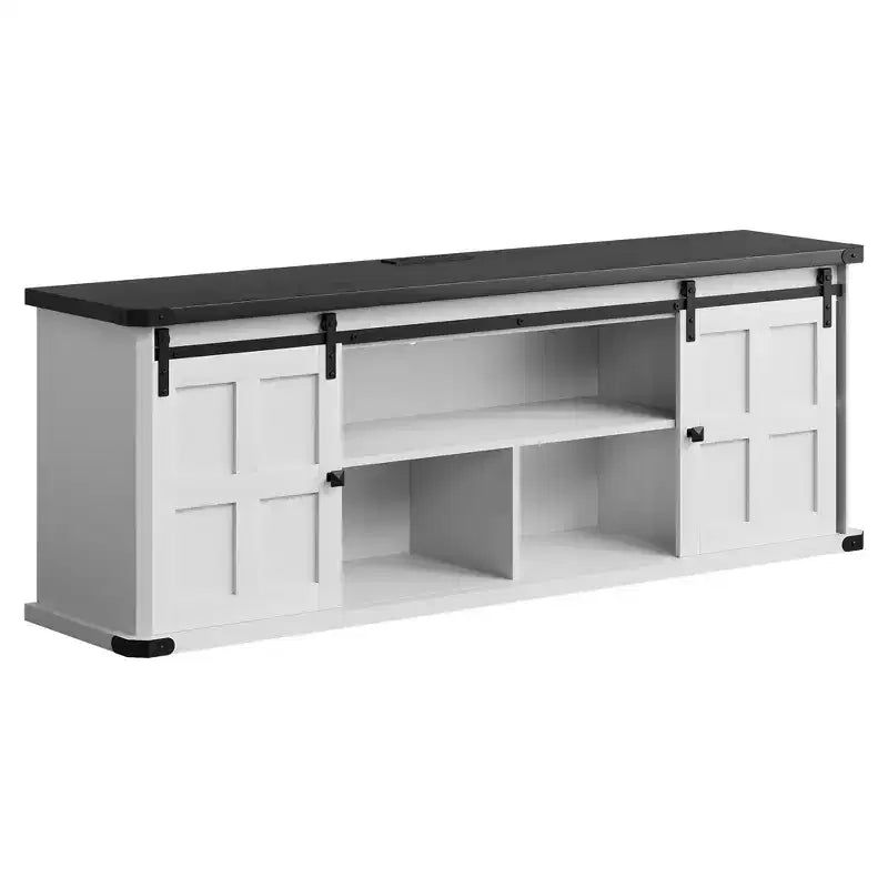 Meuble TV de ferme de 70 pouces pour téléviseurs de 80/75/70 pouces, avec armoires de rangement et porte coulissante style grange, meuble TV rustique pour salon, console multimédia