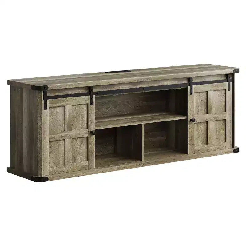 Meuble TV de ferme de 70 pouces pour téléviseurs de 80/75/70 pouces, avec armoires de rangement et porte coulissante style grange, meuble TV rustique pour salon, console multimédia