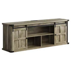 Meuble TV de ferme de 70 pouces pour téléviseurs de 80/75/70 pouces, avec armoires de rangement et porte coulissante style grange, meuble TV rustique pour salon, console multimédia