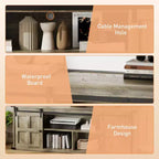Meuble TV de ferme de 70 pouces pour téléviseurs de 80/75/70 pouces, avec armoires de rangement et porte coulissante style grange, meuble TV rustique pour salon, console multimédia