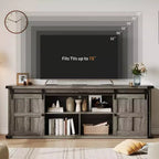 Meuble TV de ferme de 70 pouces pour téléviseurs de 80/75/70 pouces, avec armoires de rangement et porte coulissante style grange, meuble TV rustique pour salon, console multimédia