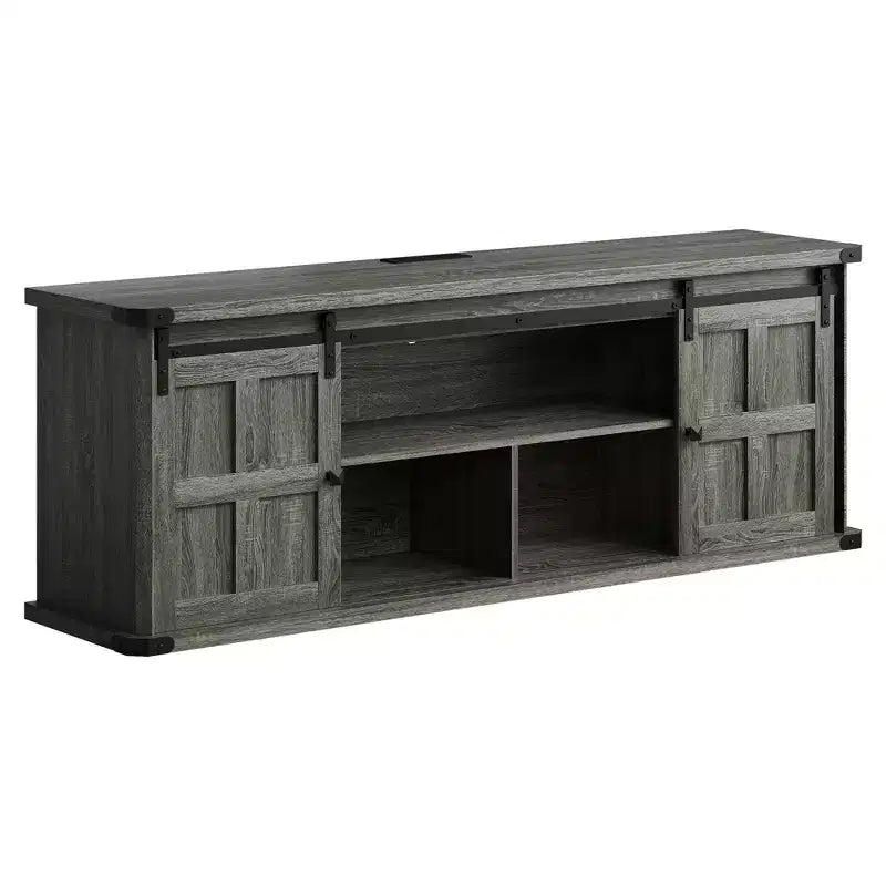 Meuble TV de ferme de 70 pouces pour téléviseurs de 80/75/70 pouces, avec armoires de rangement et porte coulissante style grange, meuble TV rustique pour salon, console multimédia
