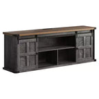 Meuble TV de ferme de 70 pouces pour téléviseurs de 80/75/70 pouces, avec armoires de rangement et porte coulissante style grange, meuble TV rustique pour salon, console multimédia