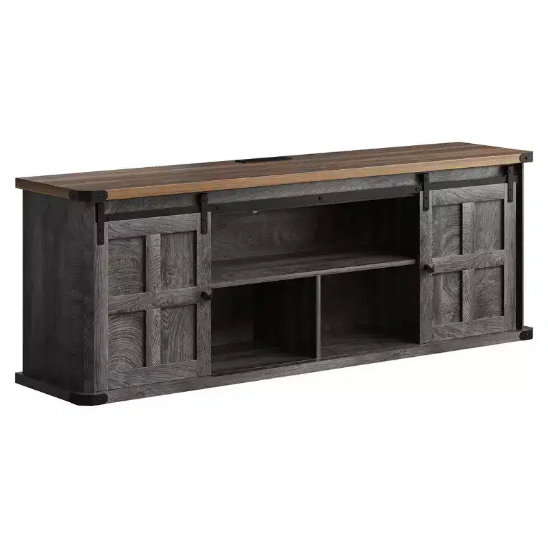 Meuble TV de ferme de 70 pouces pour téléviseurs de 80/75/70 pouces, avec armoires de rangement et porte coulissante style grange, meuble TV rustique pour salon, console multimédia
