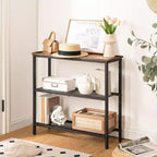 ACOINEL 29.5 Narrow Console Table, 3-Tier Rustic Brown & Black Entryway Table, Thin Sofa Side Display Table for Hallway Entrance Living Room Bedroom