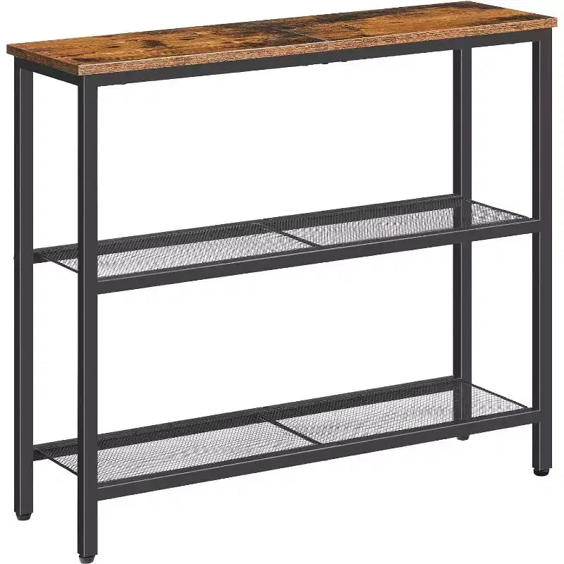 ACOINEL 29.5 Table Console Étroite, Table d'Entrée 3 Niveaux Marron Rustique et Noir, Table d'Appoint Fine pour Couloir, Entrée, Salon, Chambre