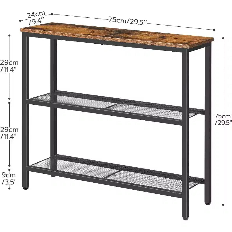 ACOINEL 29.5 Table Console Étroite, Table d'Entrée 3 Niveaux Marron Rustique et Noir, Table d'Appoint Fine pour Couloir, Entrée, Salon, Chambre