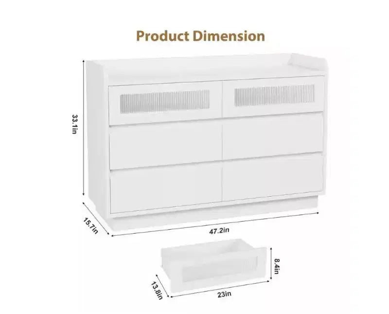 Commode 6 tiroirs pour chambre | Armoire de rangement en bois de 120 cm avec 2 tiroirs en verre pour couloir, entrée et organisation