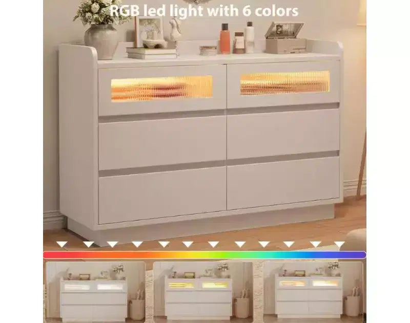 Commode 6 tiroirs pour chambre | Armoire de rangement en bois de 120 cm avec 2 tiroirs en verre pour couloir, entrée et organisation