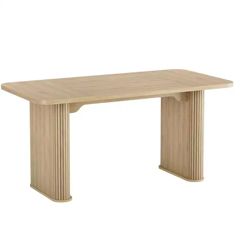 Table à manger 62 pour 6-8 personnes, table de cuisine rectangulaire en bois avec double piédestal robuste, table de salle à manger solide pour salle à manger, cuisine et salon