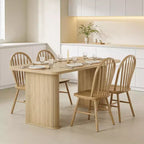 Table à manger 62 pour 6-8 personnes, table de cuisine rectangulaire en bois avec double piédestal robuste, table de salle à manger solide pour salle à manger, cuisine et salon