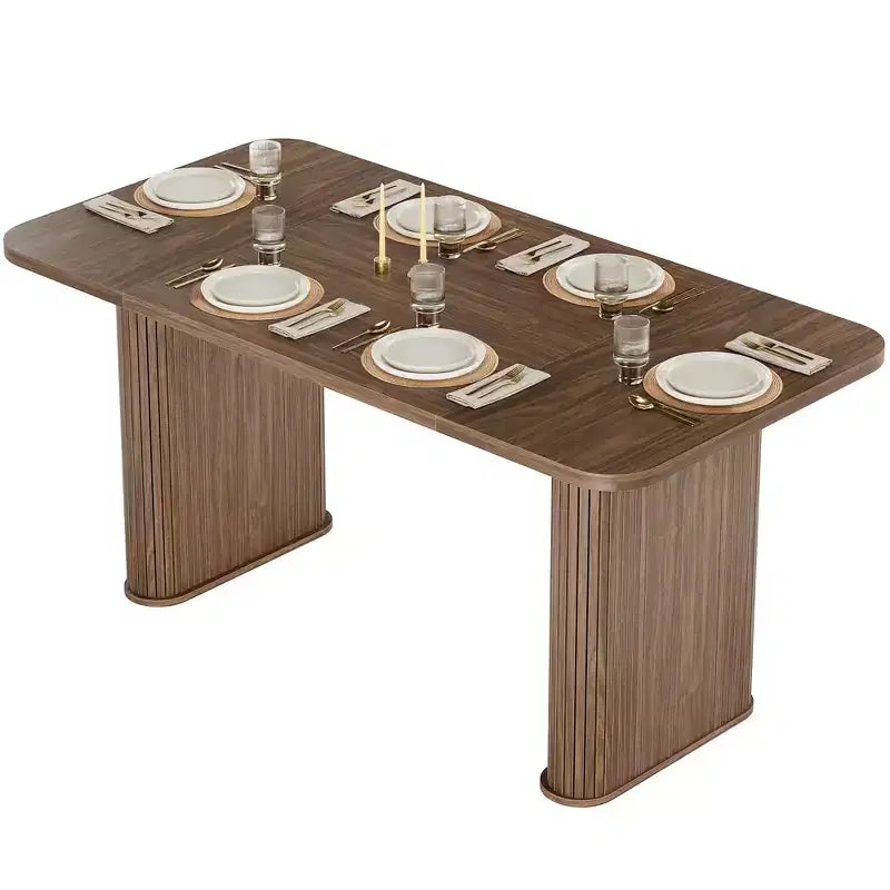 Table à manger 62 pour 6-8 personnes, table de cuisine rectangulaire en bois avec double piédestal robuste, table de salle à manger solide pour salle à manger, cuisine et salon