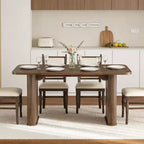 Table à manger 62 pour 6-8 personnes, table de cuisine rectangulaire en bois avec double piédestal robuste, table de salle à manger solide pour salle à manger, cuisine et salon