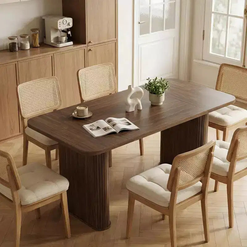 Table à manger 62 pour 6-8 personnes, table de cuisine rectangulaire en bois avec double piédestal robuste, table de salle à manger solide pour salle à manger, cuisine et salon