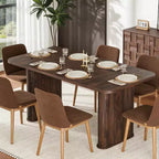 Table à manger 62 pour 6-8 personnes, table de cuisine rectangulaire en bois avec double piédestal robuste, table de salle à manger solide pour salle à manger, cuisine et salon