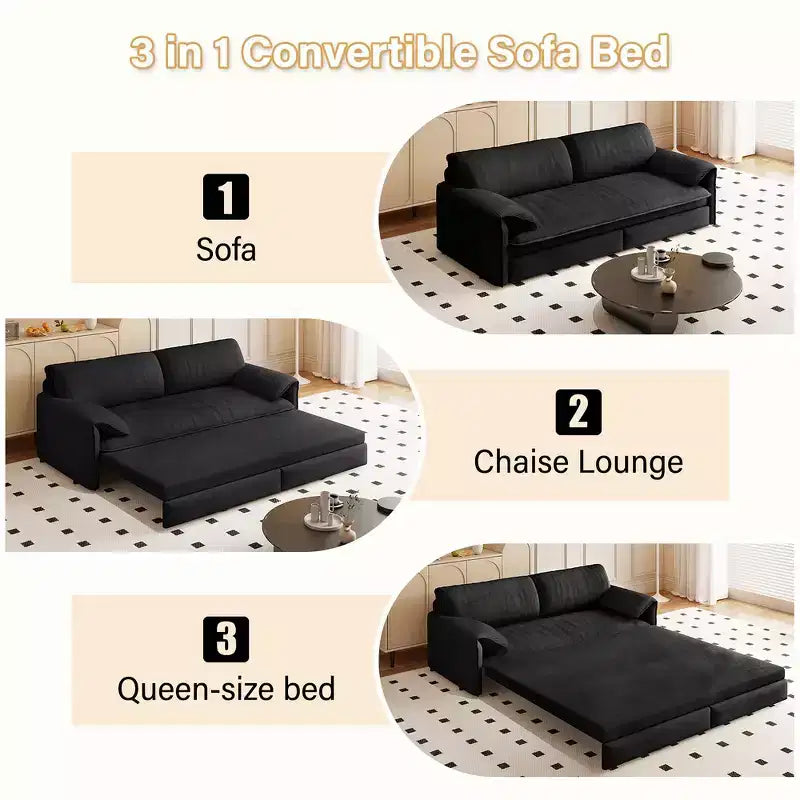 Canapé-lit Whisen 3 en 1 en velours Queen Size et canapé-lit convertible 66 Queen Size avec poches de rangement latérales (version améliorée)