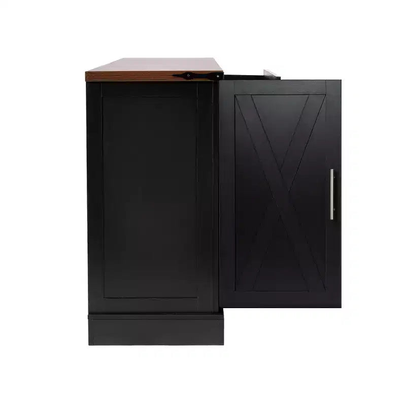 Meuble de Rangement de Ferme Zeus & Ruta 63 avec Porte Coulissante, 2 Tiroirs, Étagères Réglables, Buffet Bar à Café pour Cuisine, Entrée, Salle à Manger