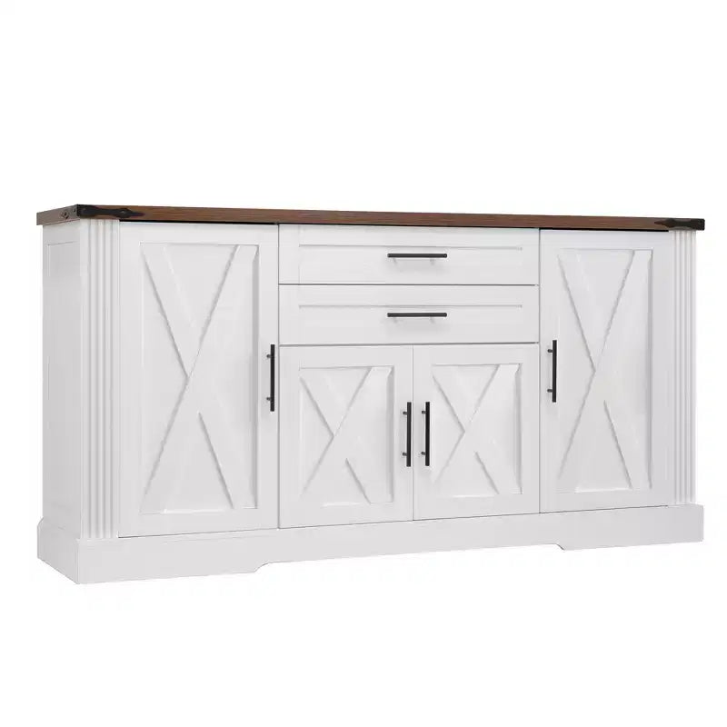 Meuble de Rangement de Ferme Zeus & Ruta 63 avec Porte Coulissante, 2 Tiroirs, Étagères Réglables, Buffet Bar à Café pour Cuisine, Entrée, Salle à Manger