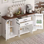Meuble de Rangement de Ferme Zeus & Ruta 63 avec Porte Coulissante, 2 Tiroirs, Étagères Réglables, Buffet Bar à Café pour Cuisine, Entrée, Salle à Manger