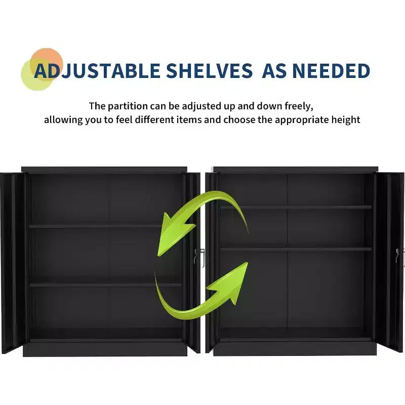 Armoire de rangement métallique de 89 cm avec 2 étagères réglables et portes verrouillables, armoire en acier robuste pour garage/bureau, rangement polyvalent pour atelier