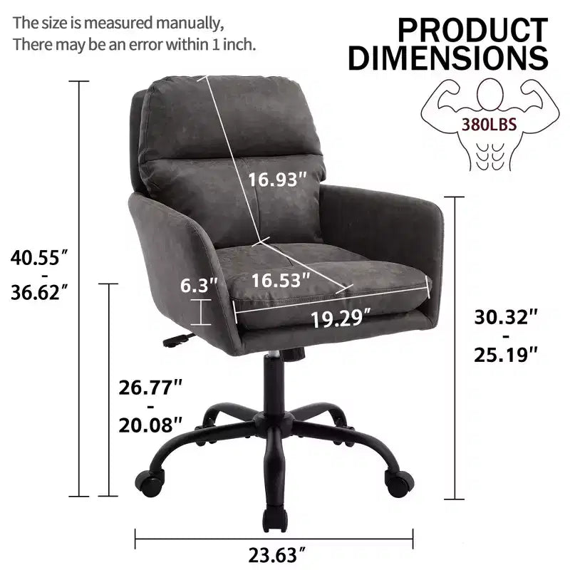 Chaise de bureau en cuir PU de qualité supérieure avec réglage de la hauteur - Convient pour le bureau, la chambre, la coiffeuse et d'autres environnements intérieurs