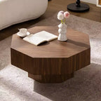 Table basse octogonale en noyer de 77,5 cm au design vintage pour salon