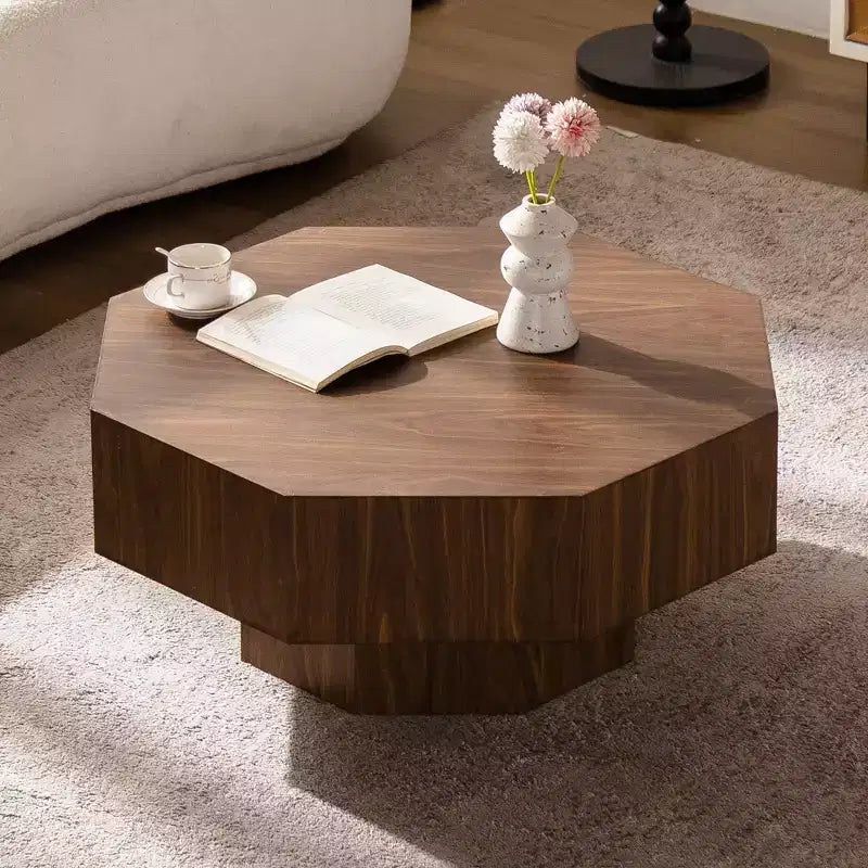 Table basse octogonale en noyer de 77,5 cm au design vintage pour salon