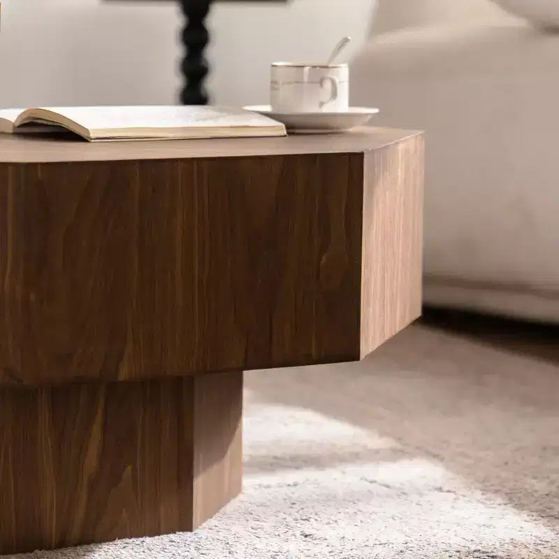 Table basse octogonale en noyer de 77,5 cm au design vintage pour salon