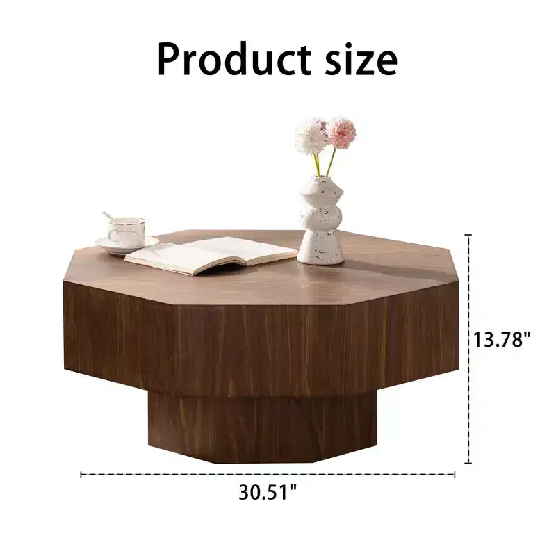 Table basse octogonale en noyer de 77,5 cm au design vintage pour salon