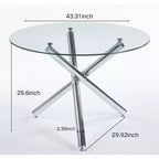 5-Piece Mid-Century Dining Set with Glass Table Top and Metal Legs for 4-6 People, Also Functions as Coffee Table