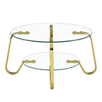 Table basse rétro minimaliste à cadre métallique avec double plateau en verre trempé, dimensions 80 x 80 x 45 cm
